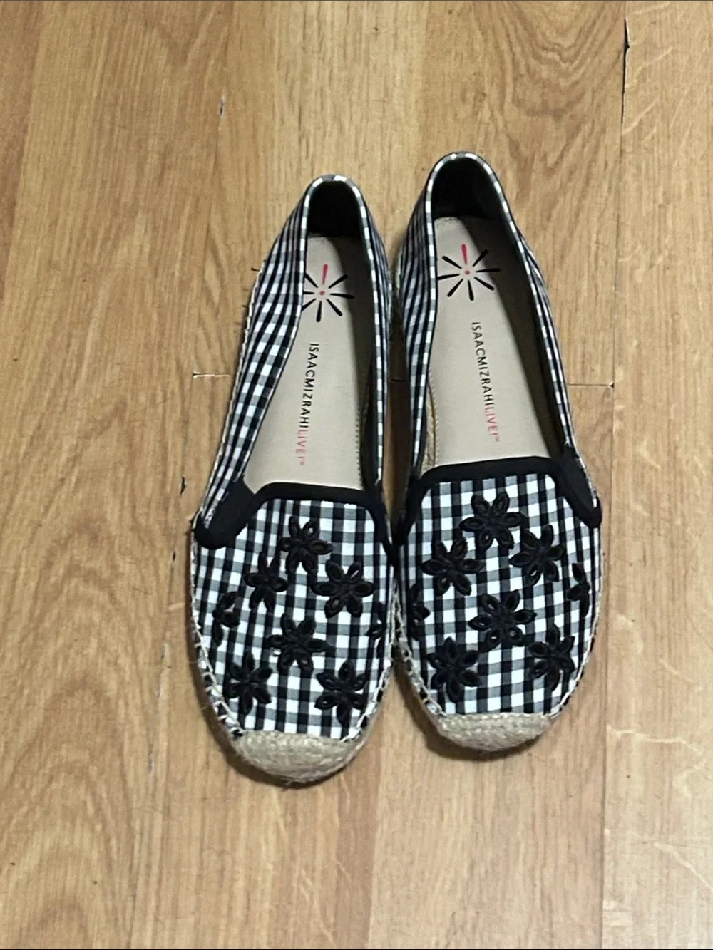 Isaac Mizrahi Black & White Gingham Espadrille Flats Size 8.5 NWOT